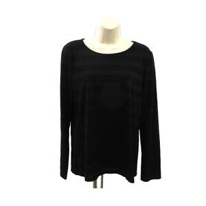 Talbots T-Shirt Size Large Black Silver Metallic Stripe Long Sleeve Round Neck